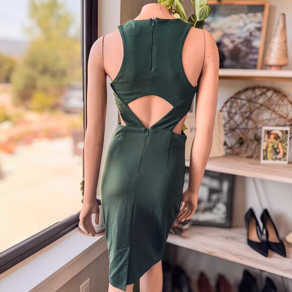 TOBI-LA Based Fashion, Deep Green Cutout Fitted Midi Dress, Women’s Size Small - Picture 4 of 12